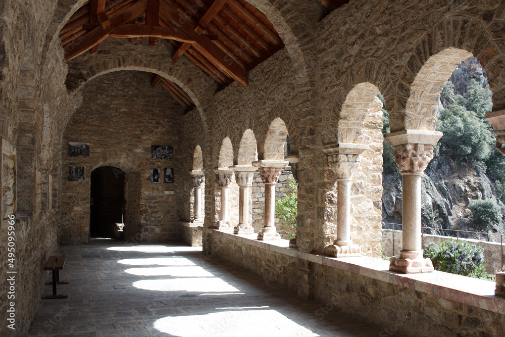 the courtyard of the cloister of the abbey of St Martin du Canigou