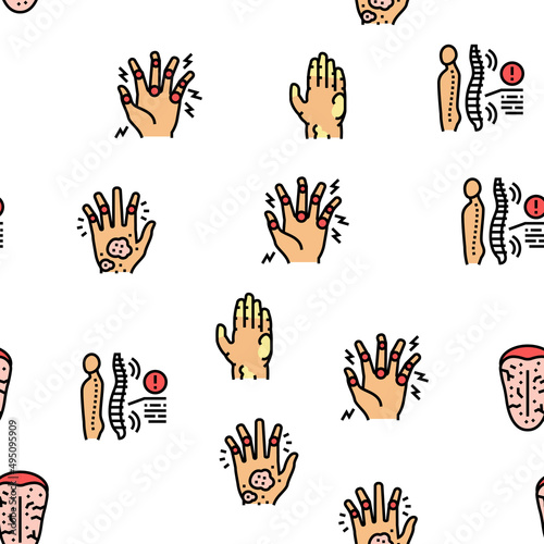Rheumatology Disease Problem Vector Seamless Pattern Thin Line Illustration