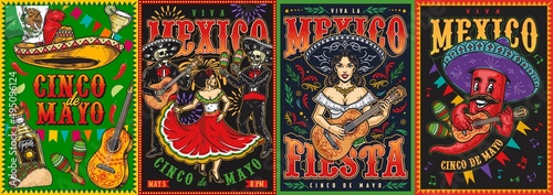 Creative Mexican colorful poster design collection