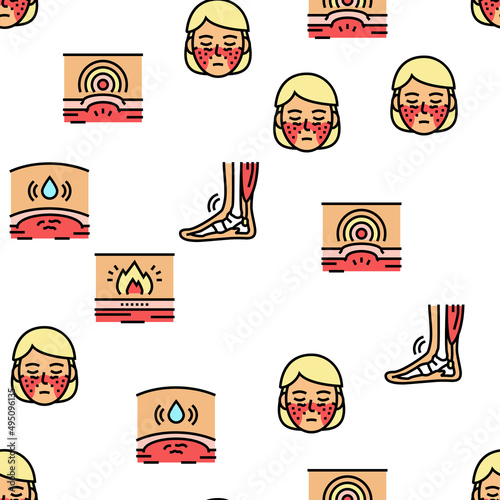 Rheumatology Disease Problem Vector Seamless Pattern Thin Line Illustration