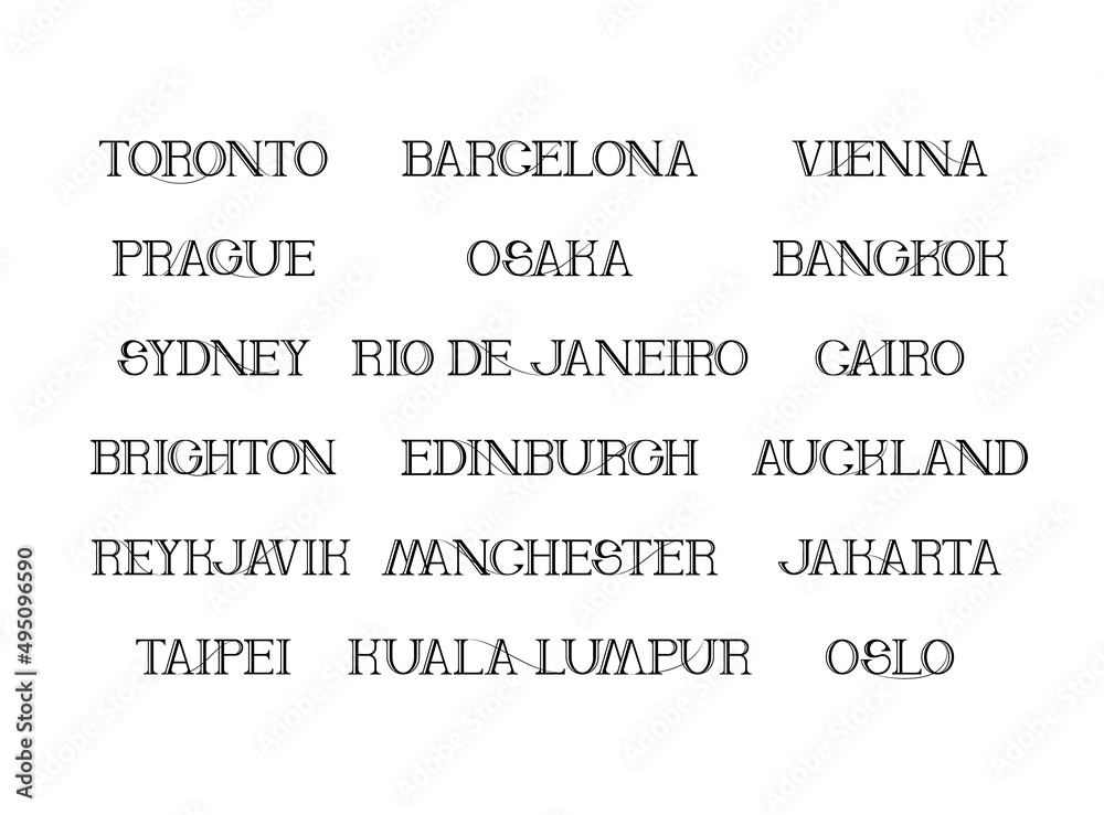 typography-of-city-town-name-in-the-world-north-south-america-asia