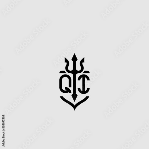 QI trident ocean retro initial logo concept