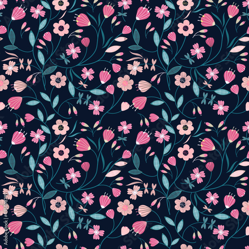 Spring Floral pattern. Ditsy style. A Pattern for print, wallpaper, fabric, cushion, bedding, and much more