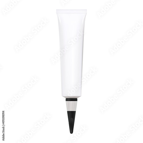Super glue tube mockup. Medical lip ointment tube, quick fix gel packaging, superglue blank with drop nozzle lid. Long fixation product realistic bottle illustration, white plastic