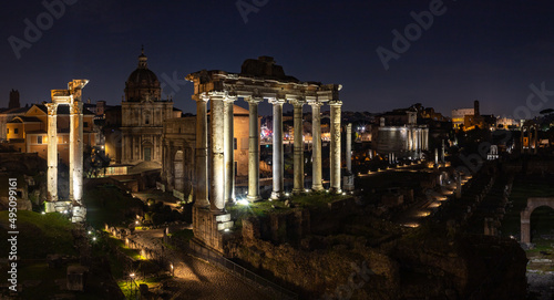 Vászonkép Roman Forum at Night