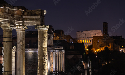 Photography Temple of Saturn and Colosseum at Night