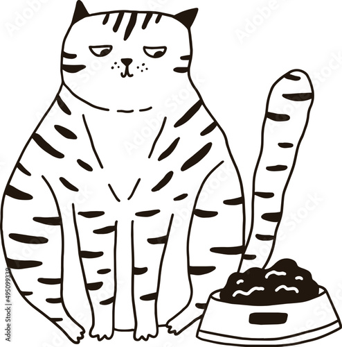 Cute Fat Cat Contour Monochrome Illustration
