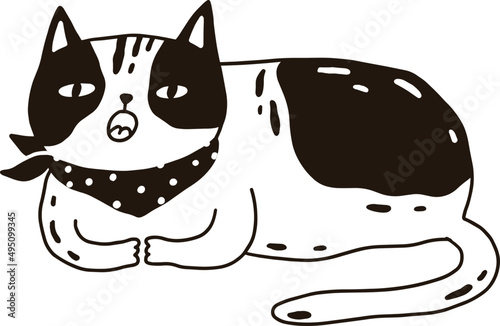 Cute Cat Meowing Contour Monochrome Illustration