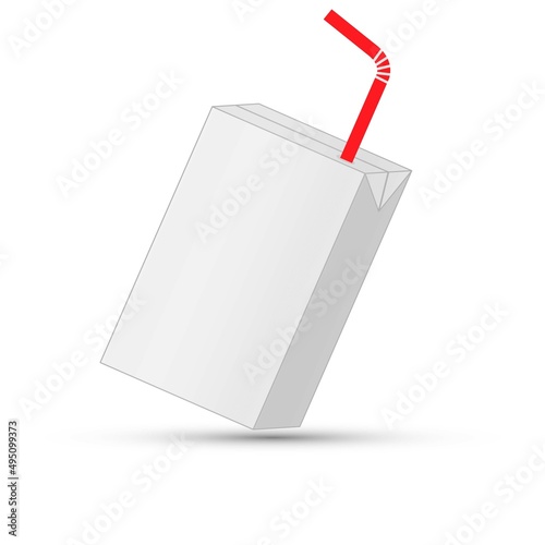 Juice or milk box with drinking straw, vector on white background