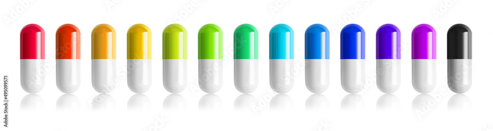 colored pills isolated on white