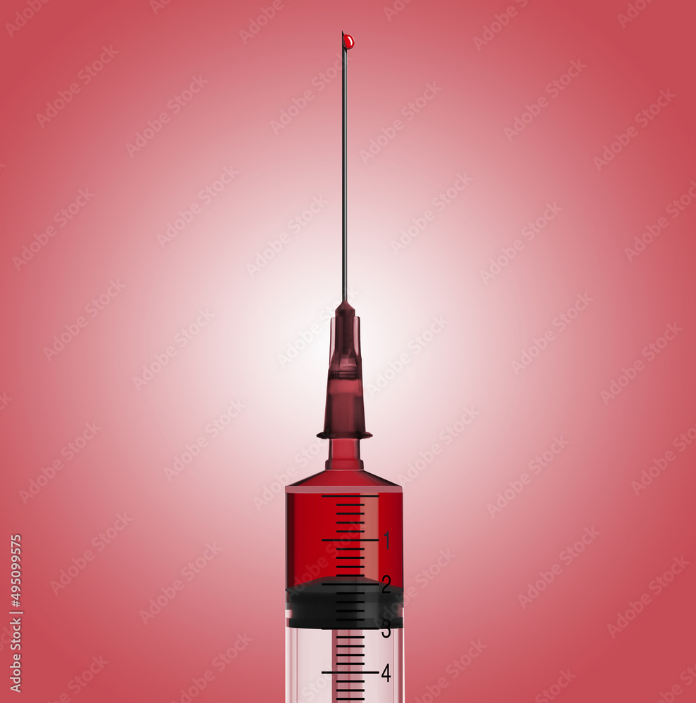 syringe with drop and red blood liquid syringe with drop and red blood liquid