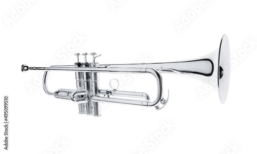 silver brass trumpet isolated on white background