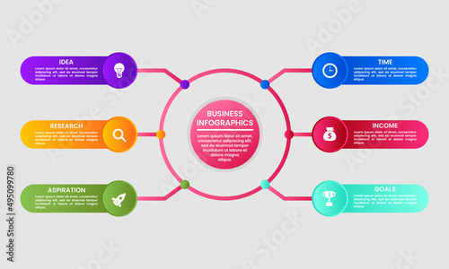 Business infographic design vector template with icons and 6 options or steps.