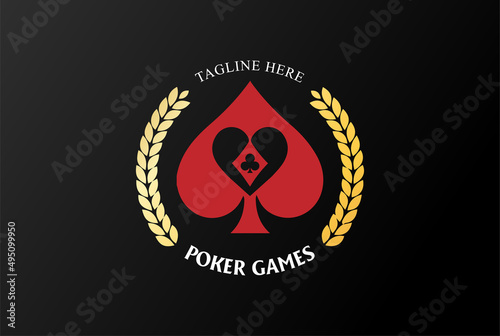 Simple Spade Ace with Laurel Leaf for Game Poker Casino Logo Design Vector