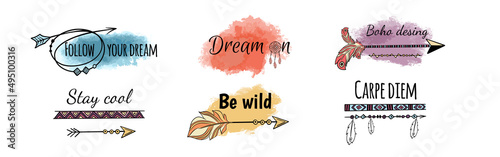 Lettering in boho style for print and posters. Hippie quotes collection. Typography poster design.