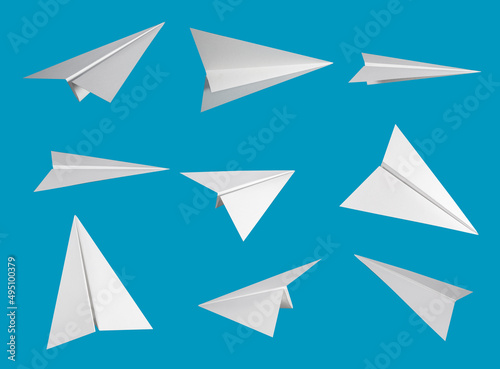 Handmade paper plane set in flat style isolated on background. Origami plane collection.