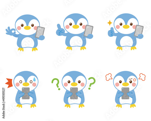 ペンギン　スマホ　イラストセット