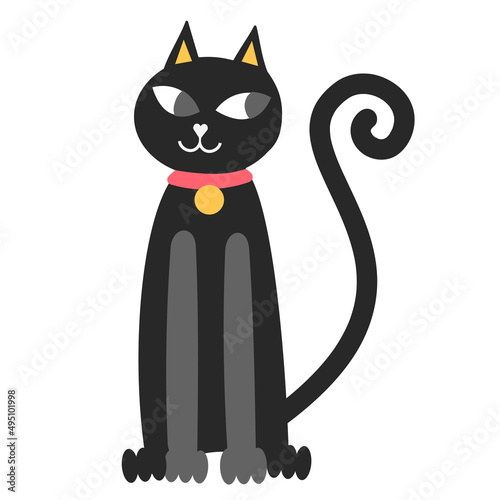 Black funny cat on a white background. Modern trendy flat style. Illustration with pets.