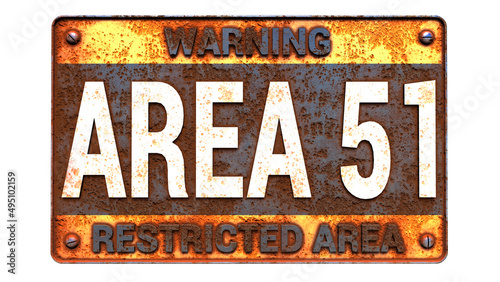 Area 51 rusty sign isolated on white 3D rendering