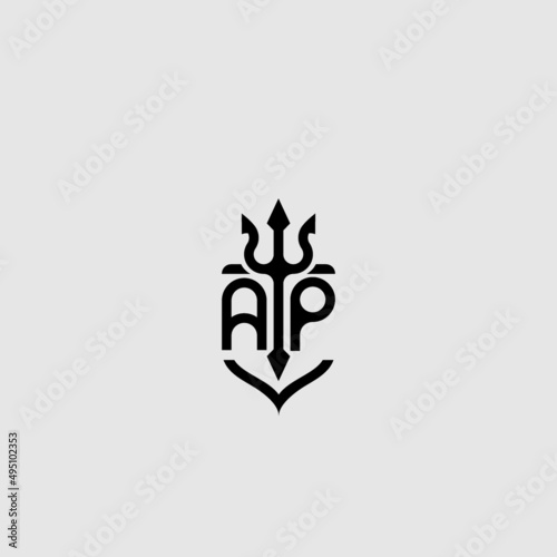 AP trident ocean retro initial logo concept