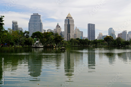 Lake of Lumphini public Park in central Bangkok, Thailand. The park is located in the heart of the main business district of Thailand's capital.