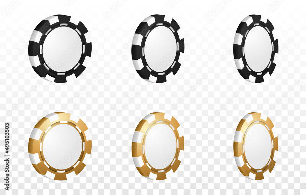 Vector casino chips PNG. Golden and black chips on an isolated transparent background. Casino, poker.