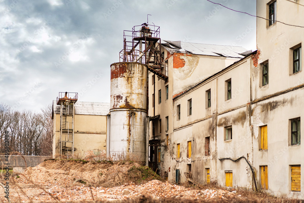The old building of the distillery. The former distillery is partially destroyed The old building of the distillery. The former distillery is partially destroyed
