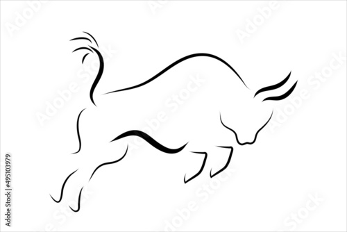 Vector illustration of bull painted with simple lines. Symbol of cattle and bullfighting.