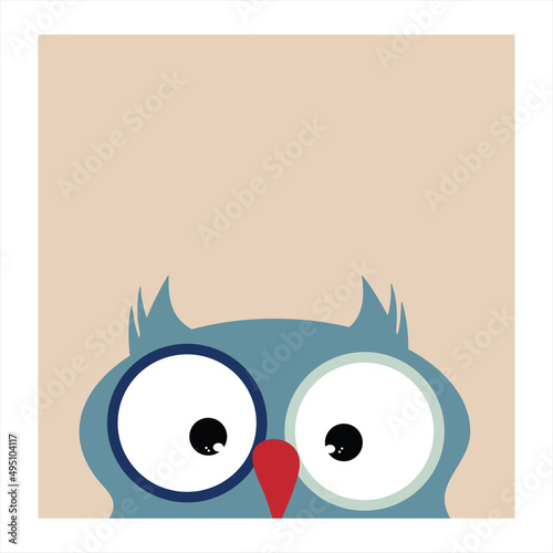 Vector illustration of cartoon peeking owl. Symbol of animal.