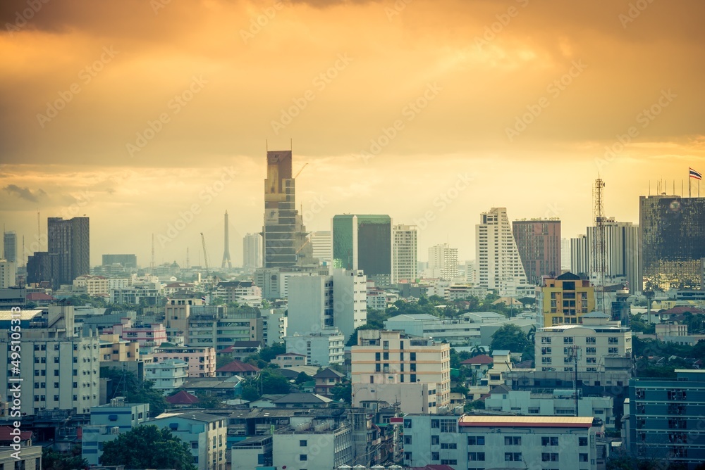 Landscape of Bangkok urban cityscape, Thailand. City building architecture concept.	