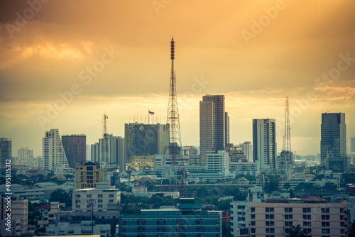 Landscape of Bangkok urban cityscape, Thailand. City building architecture concept.