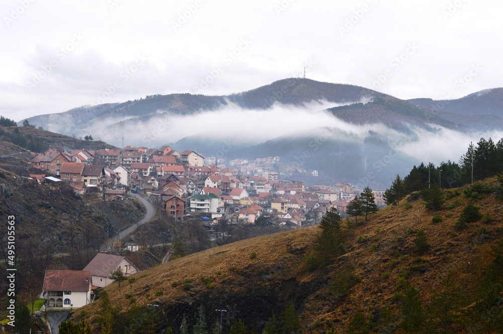 morning fog in autumn and the village