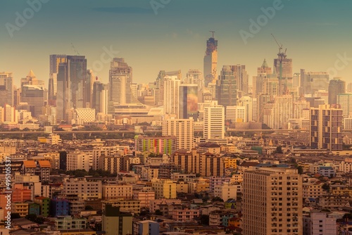 Landscape of Bangkok urban cityscape, Thailand. City building architecture concept.