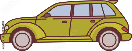 Modern Car Side View Colored Line Art Illustration