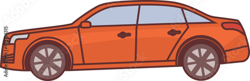 Car Colored Side View Line Art Illustration