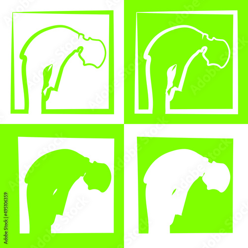 Silhoutte ruku' in sholat icon vector illustration. Flat vector ruku' in  sholat icon symbol sign with green white line fill background.
