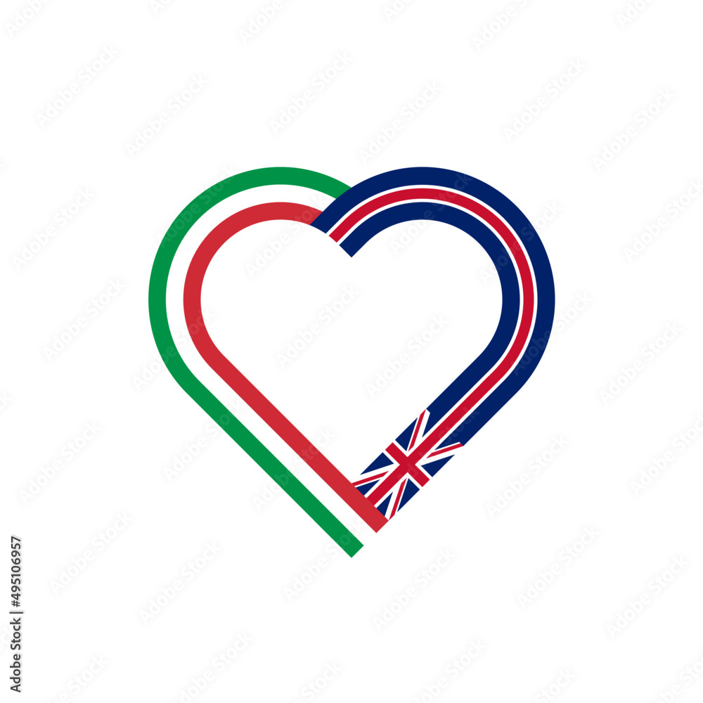 unity concept. heart ribbon icon of italy and united kingdom flags. vector illustration isolated on white background