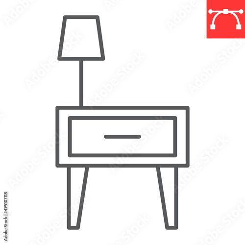 Bedside table line icon, furniture and interior, nightstand vector icon, vector graphics, editable stroke outline sign, eps 10.
