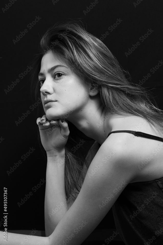 Beauty portrait of a beautiful girl with makeup and long hair Beauty portrait of a beautiful girl with makeup and long hair