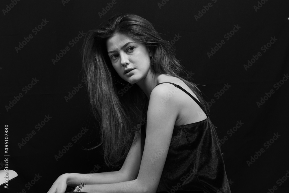 Beauty portrait of a beautiful girl with makeup and long hair Beauty portrait of a beautiful girl with makeup and long hair