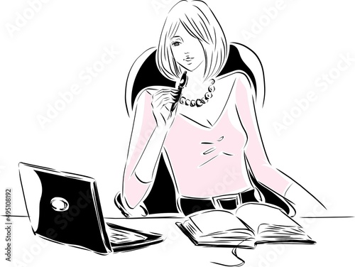 パソコンでリモート会議する女性
