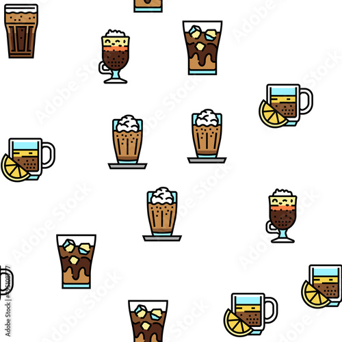 Coffee Types Energy Morning Drink Vector Seamless Pattern Thin Line Illustration