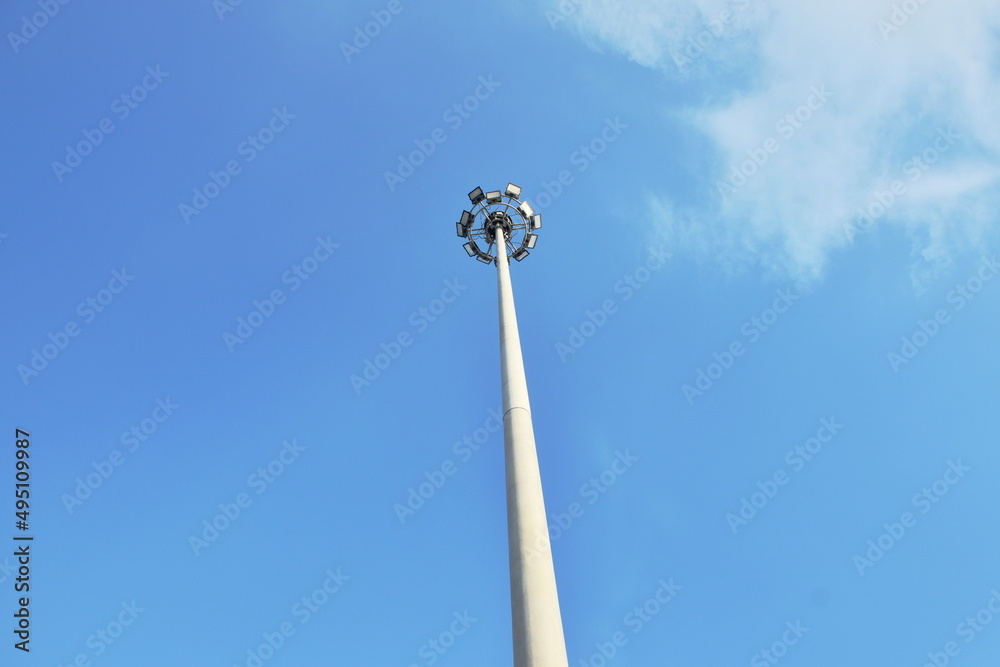 electric lamp pole structure on blue sky background in sunny day electric lamp pole structure on blue sky background in sunny day