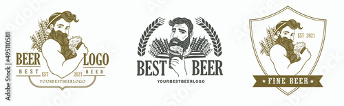 Beer logo. Craft vintage drawing. Suitable for packaging, beer festival. Strong Irishman.