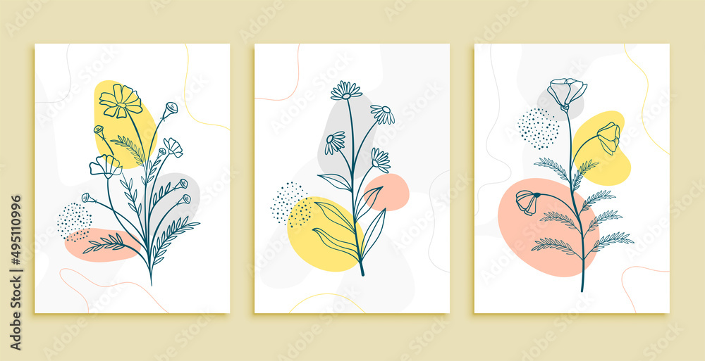 doodle line art flower leaves template set design doodle line art flower leaves template set design