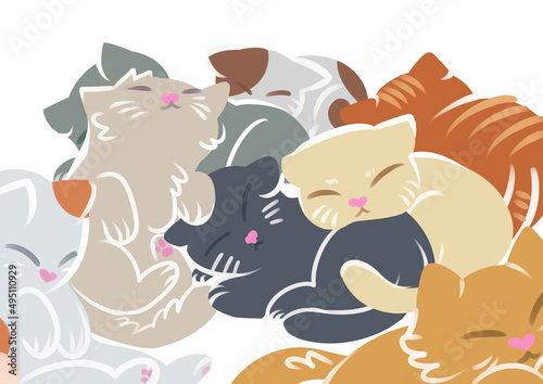 Fototapeta Naklejka Na Ścianę i Meble -  sleeping kitten flat illustration cartoon sleeping cats cute sleeping kitten