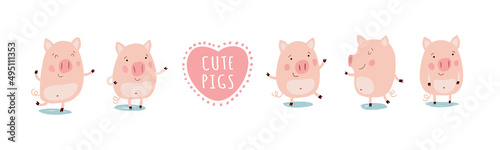 Set with cute pigs for your design.