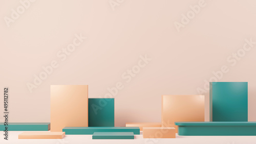 3d render abstract display podium platform for  product presentation and advertising. Minimal scene backdrop with clean design. Vacant pedestal for mock up. Empty stage with pastel color for cosmetic. © TANATPON