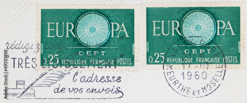 briefmarke stamp vintage retro alt old europa frankreich france french francaise slogan werbung tintenfass feder Adresse gut lesbar très lisiblement adresse photo