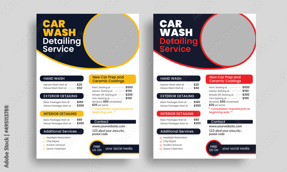 modern car wash car detailing and rental flyer, car service, and